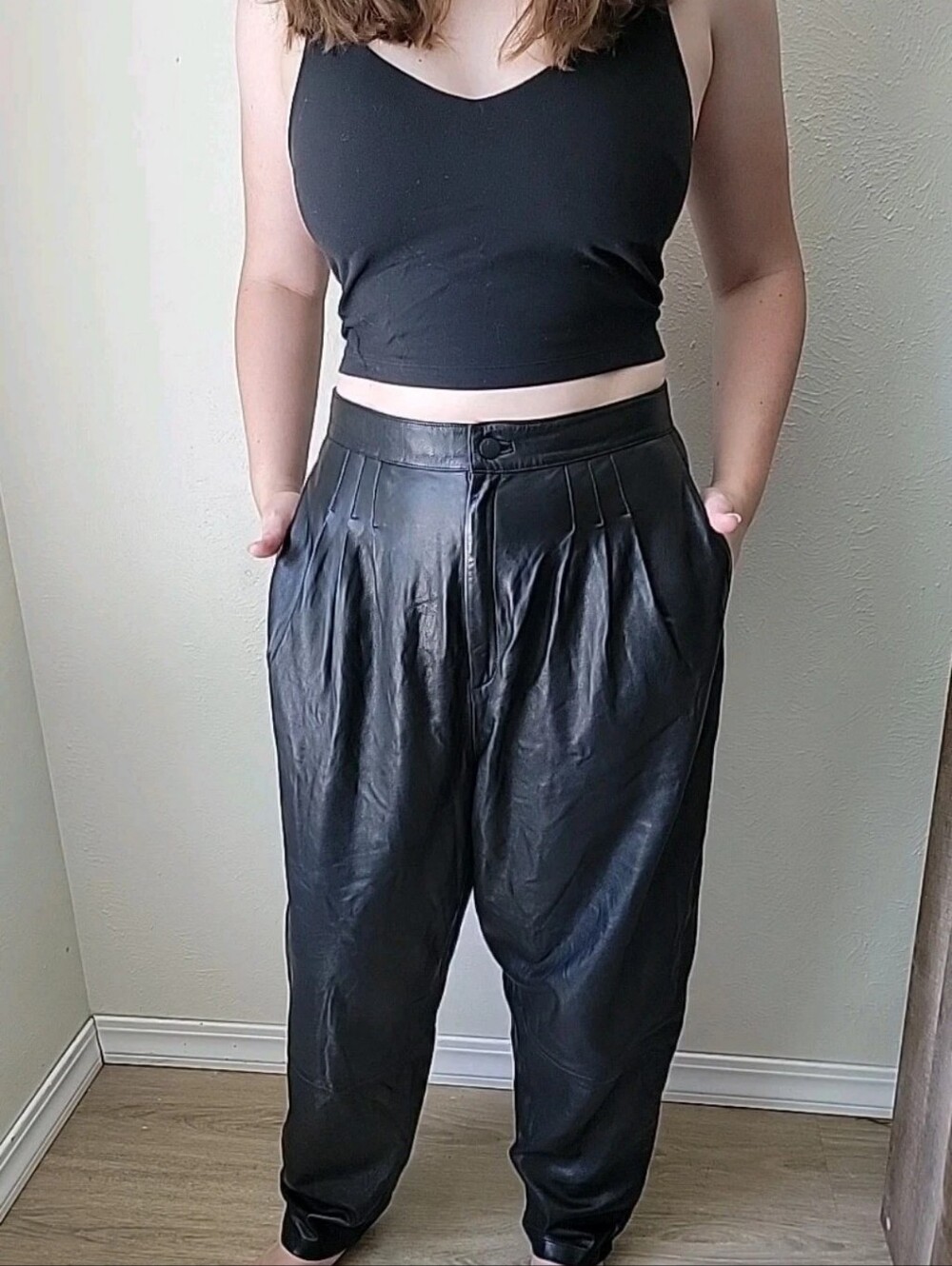 J Brand Nila High-Waist Black Lambskin Leather High Rise Pleated Pants Luxury